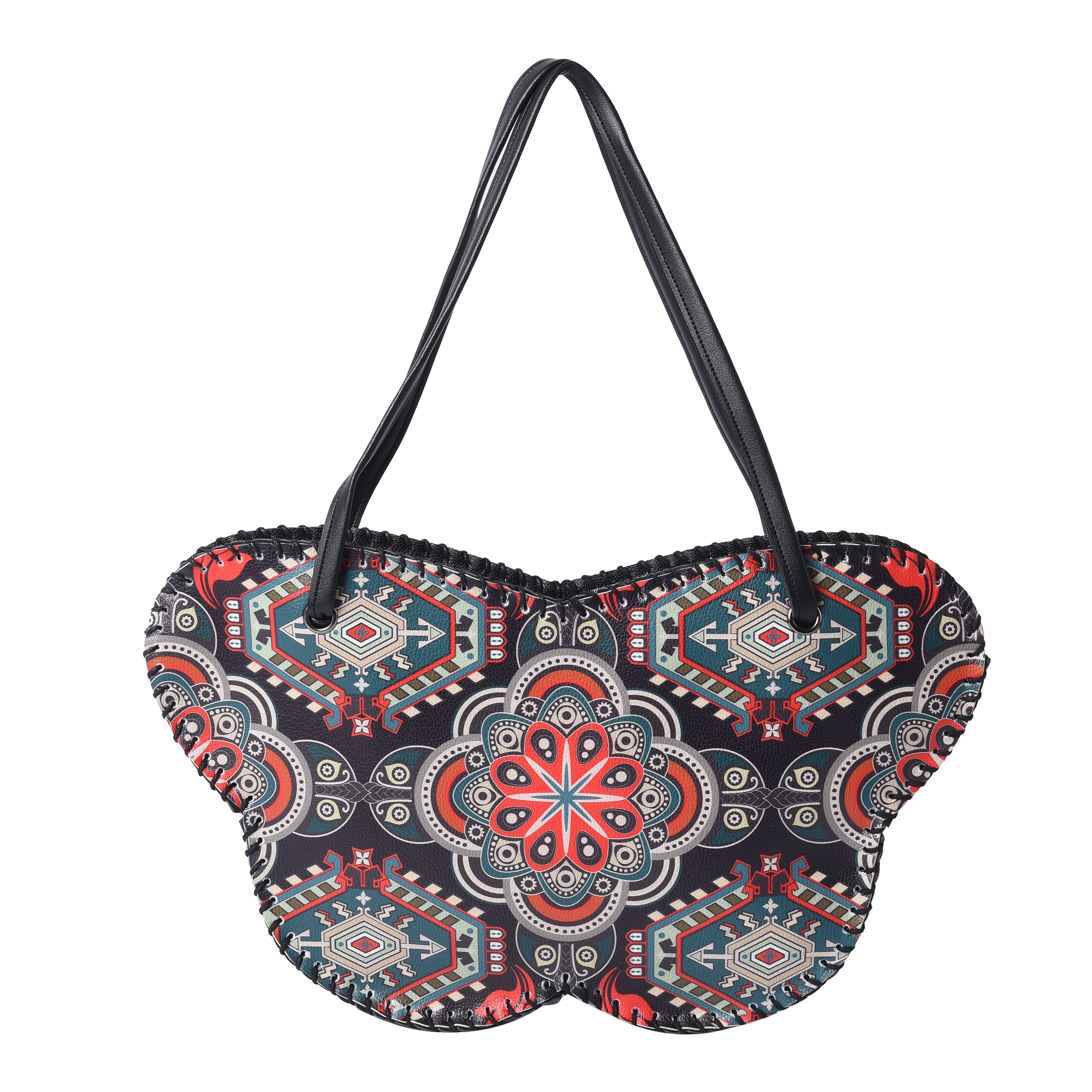 Butterfly-Shaped Water Resistant Tote Bag in Kaleidoscope Black Print