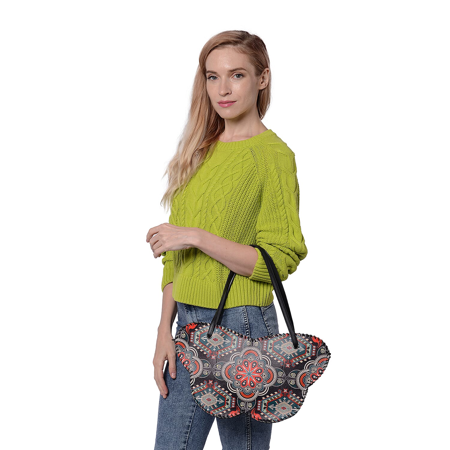 Butterfly-Shaped Water Resistant Tote Bag in Kaleidoscope Black Print