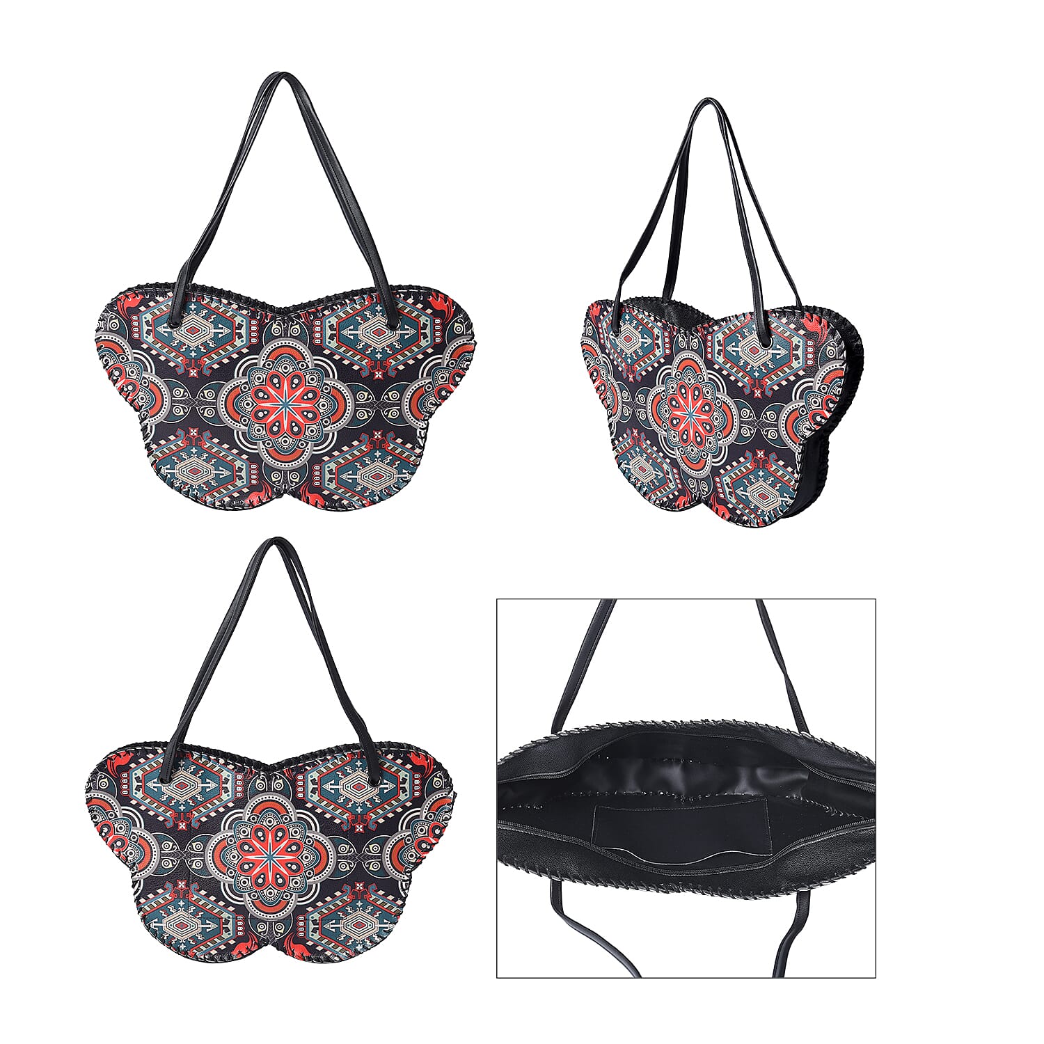 Butterfly-Shaped Water Resistant Tote Bag in Kaleidoscope Black Print