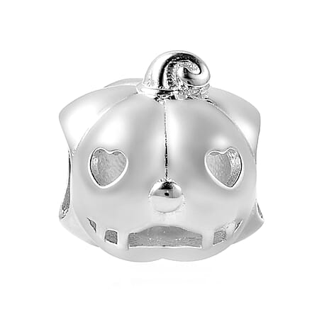 Charmes De Memoire - Rhodium Overlay Sterling Silver Heart-Eye Carved Pumpkin Charm