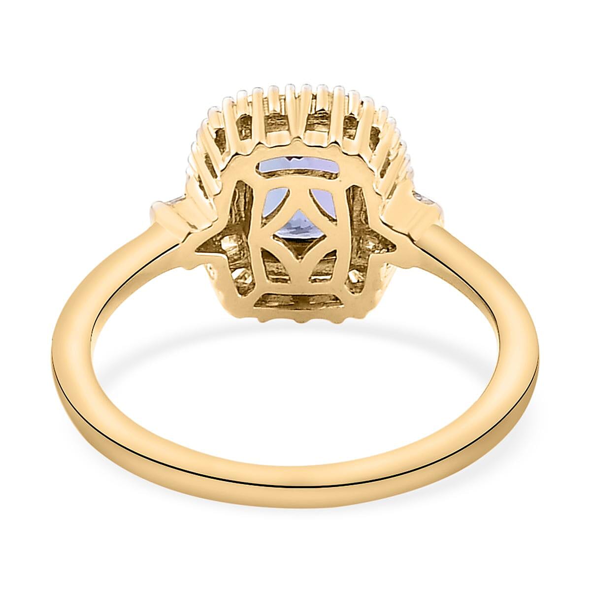 9K Yellow Gold AA Tanzanite (Cus 7x5mm) and Diamond Ring 1.15 Ct.