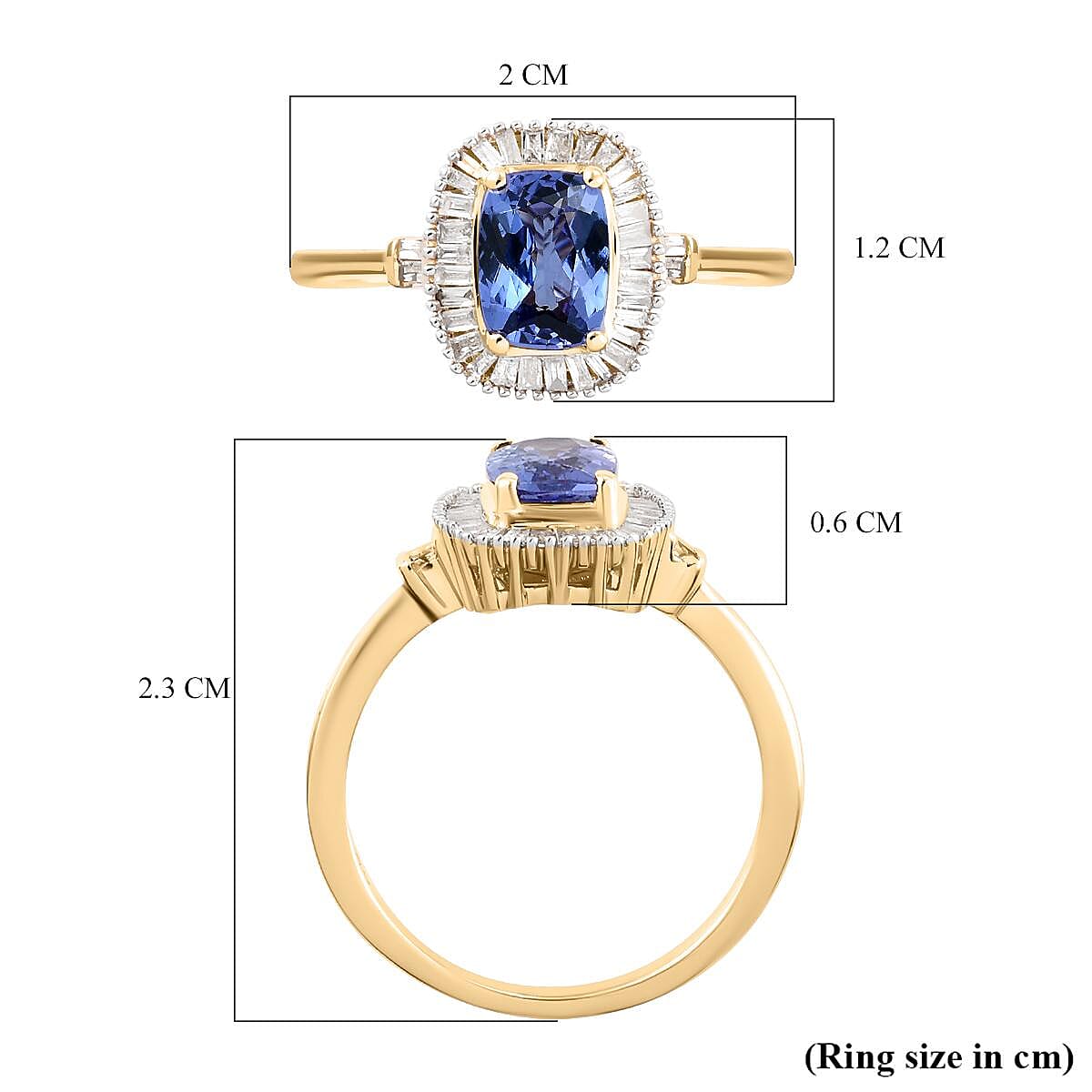 9K Yellow Gold AA Tanzanite (Cus 7x5mm) and Diamond Ring 1.15 Ct.