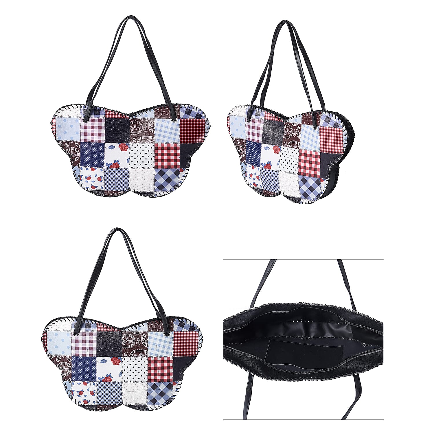 Butterfly-Shaped Water Resistant Tote Bag in Kaleidoscope Black Print