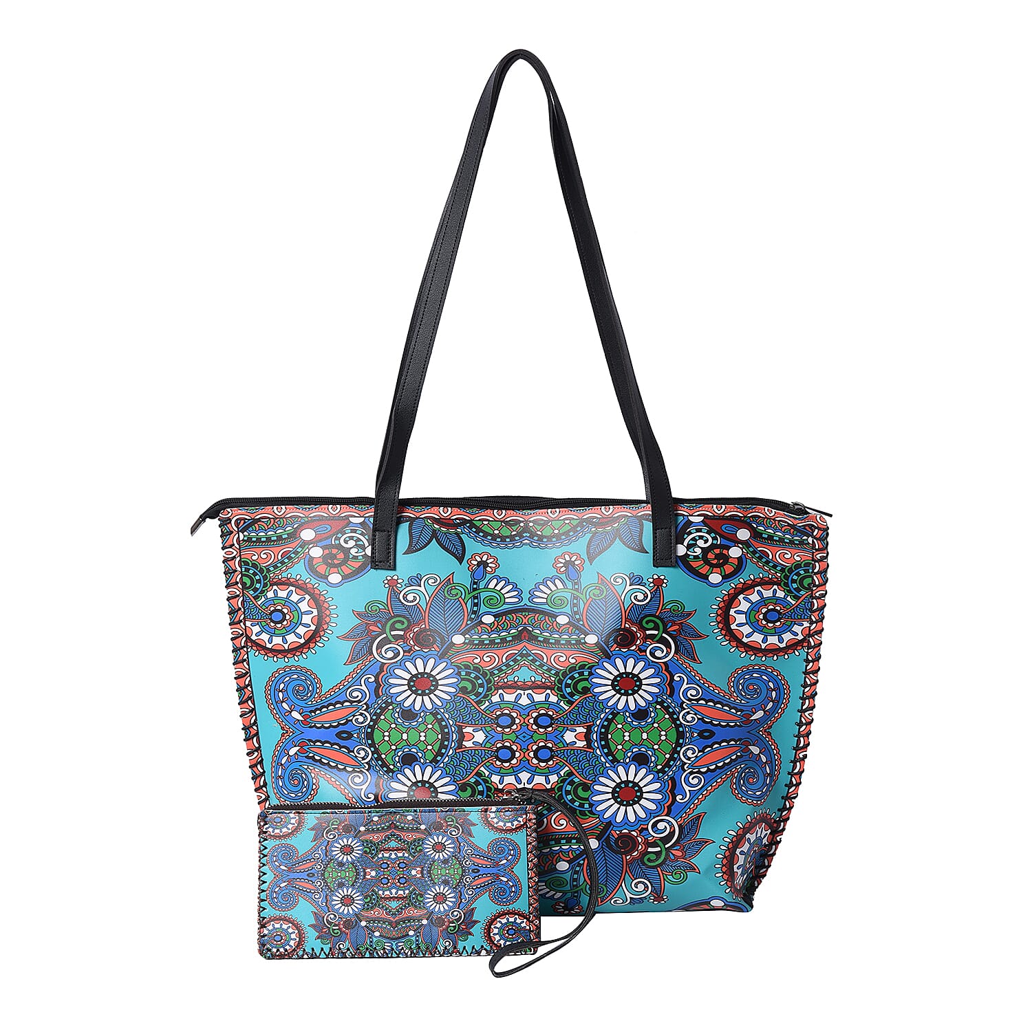 2 Piece Set - Totem Pattern Tote Bag (45x9x33cm) and Clutch Bag (20x10cm) - Multi Colour