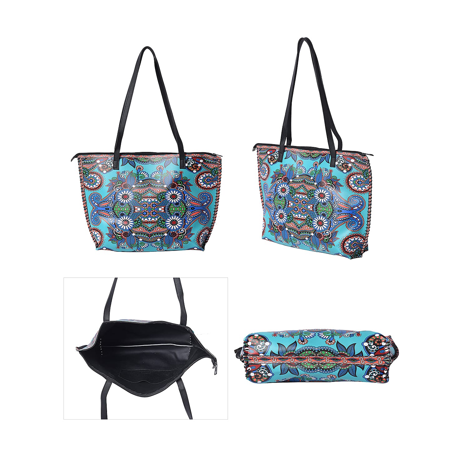 2 Piece Set - Totem Pattern Tote Bag (45x9x33cm) and Clutch Bag (20x10cm) - Multi Colour