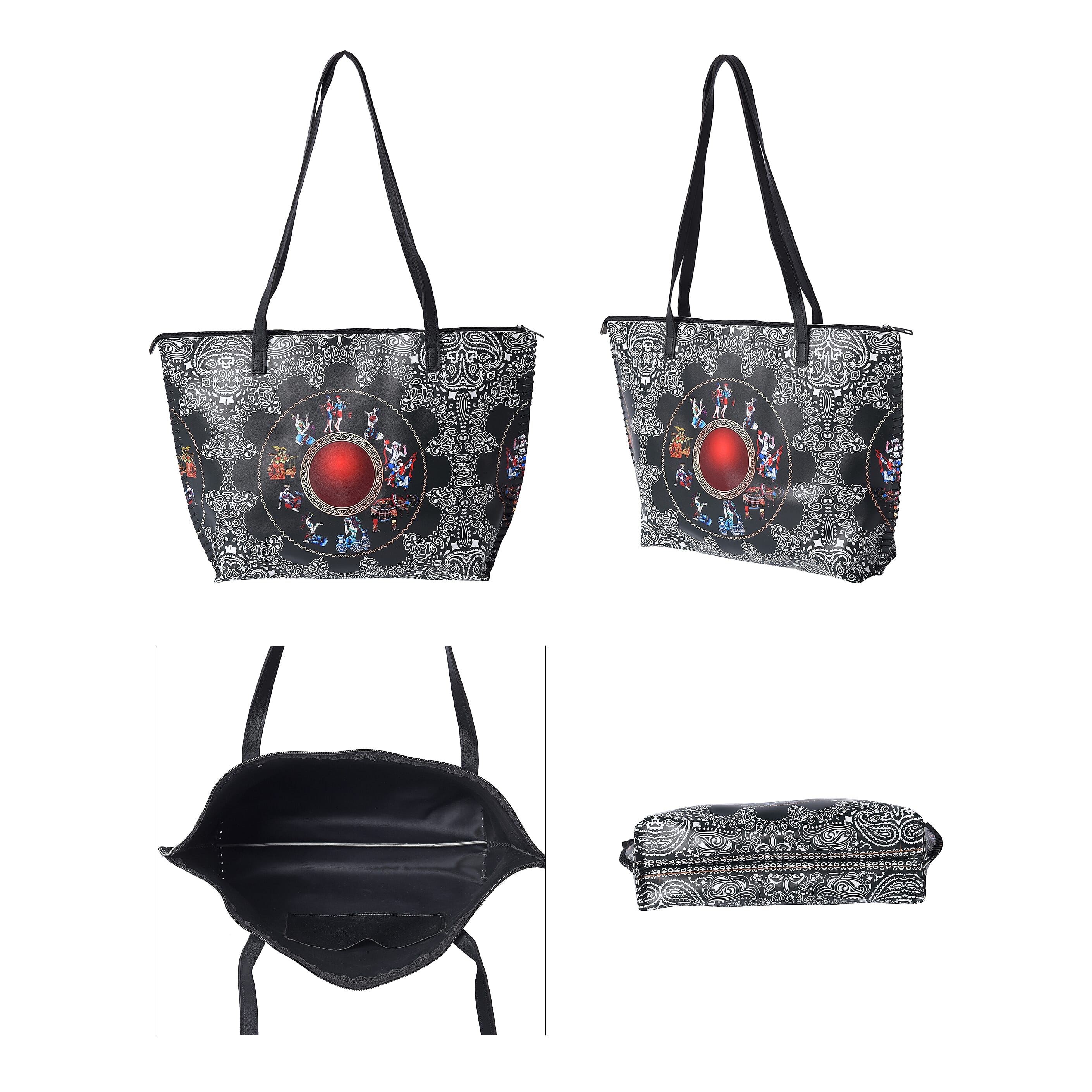 2 Piece Set - Ancient Pattern Tote Bag (45x9x33cm) and Clutch Bag (20x10cm) - Dark Green