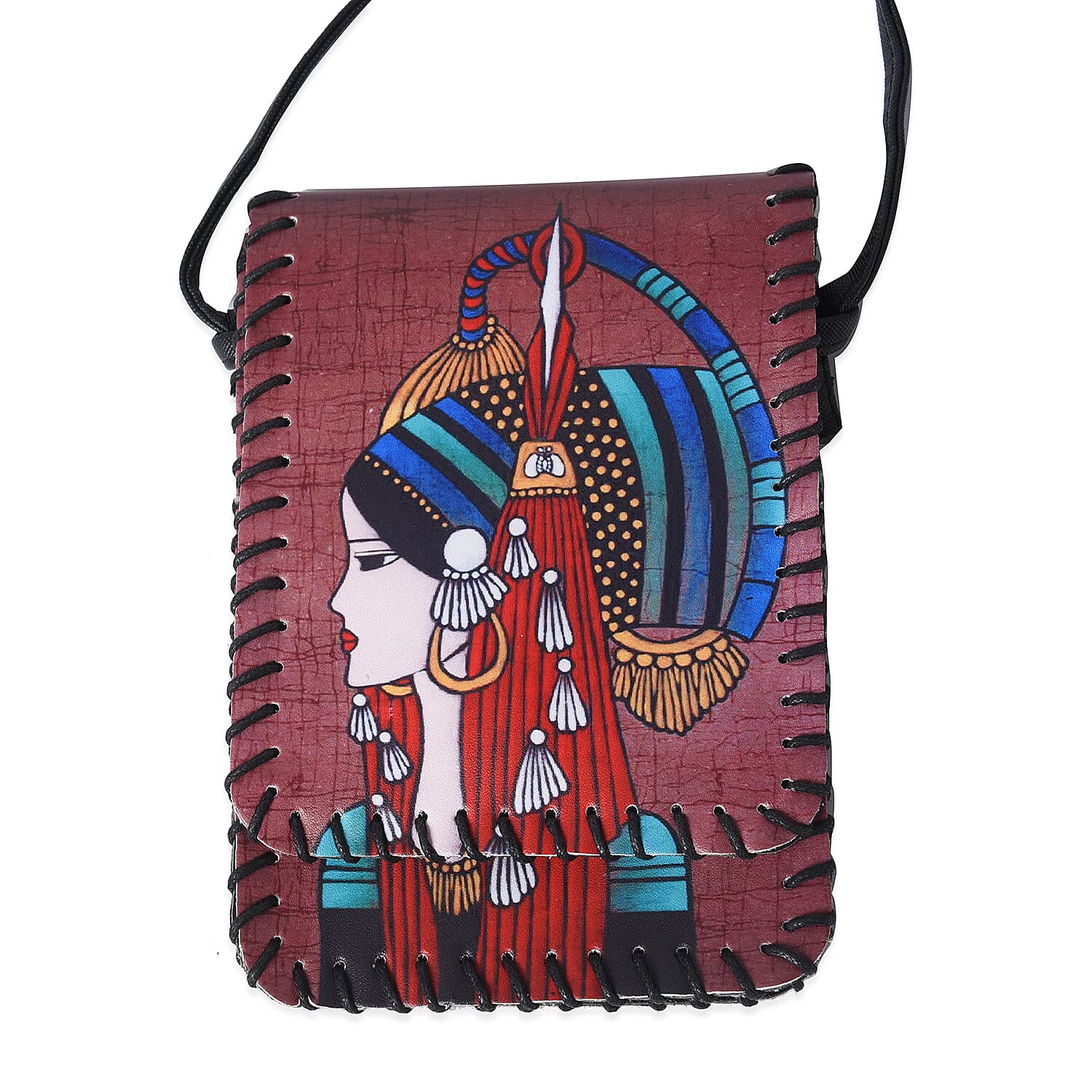 Water Resistant Woman Print Sling Bag with Button Closure (Size 12.5x18cm) - Red