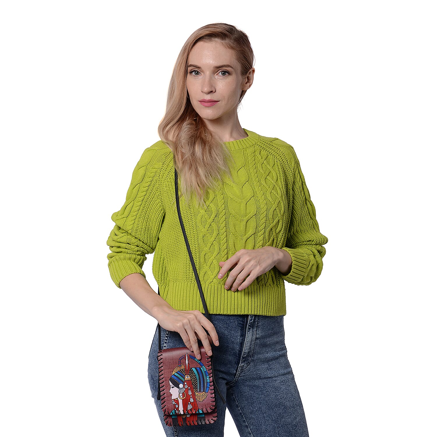 Water Resistant Woman Print Sling Bag with Button Closure (Size 12.5x18cm) - Red