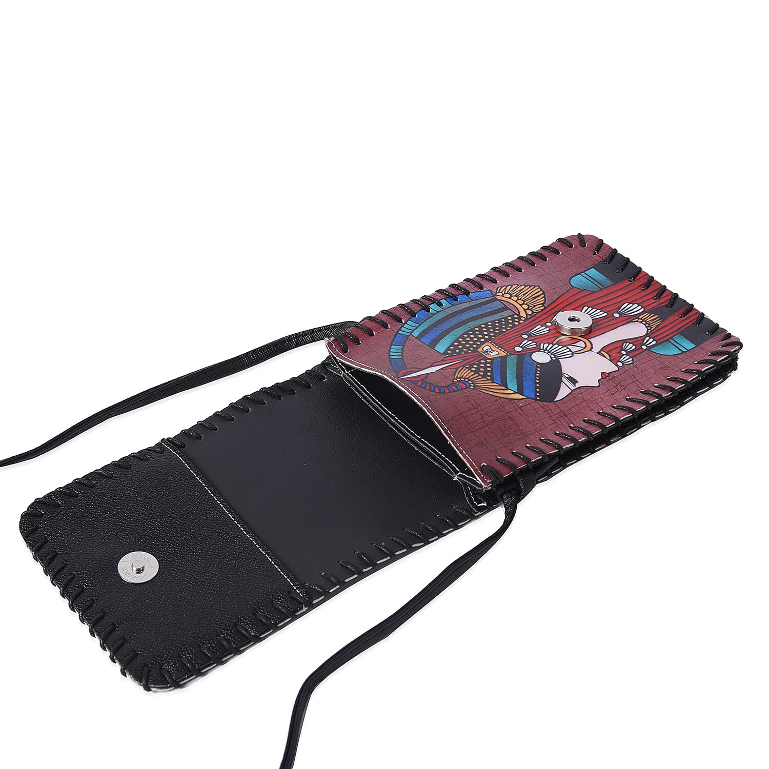 Water Resistant Woman Print Sling Bag with Button Closure (Size 12.5x18cm) - Red