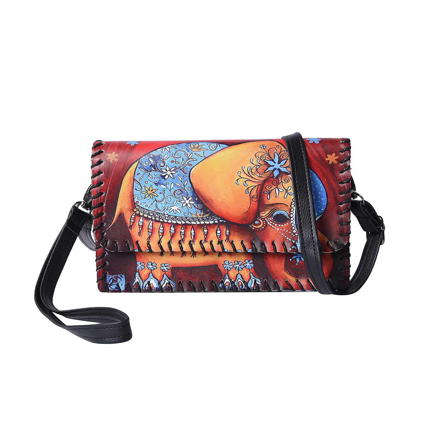 Elephant Pattern Crossbody Bag with Adjustable Shoulder Strap (Size  21x2x12cm) - Orange
