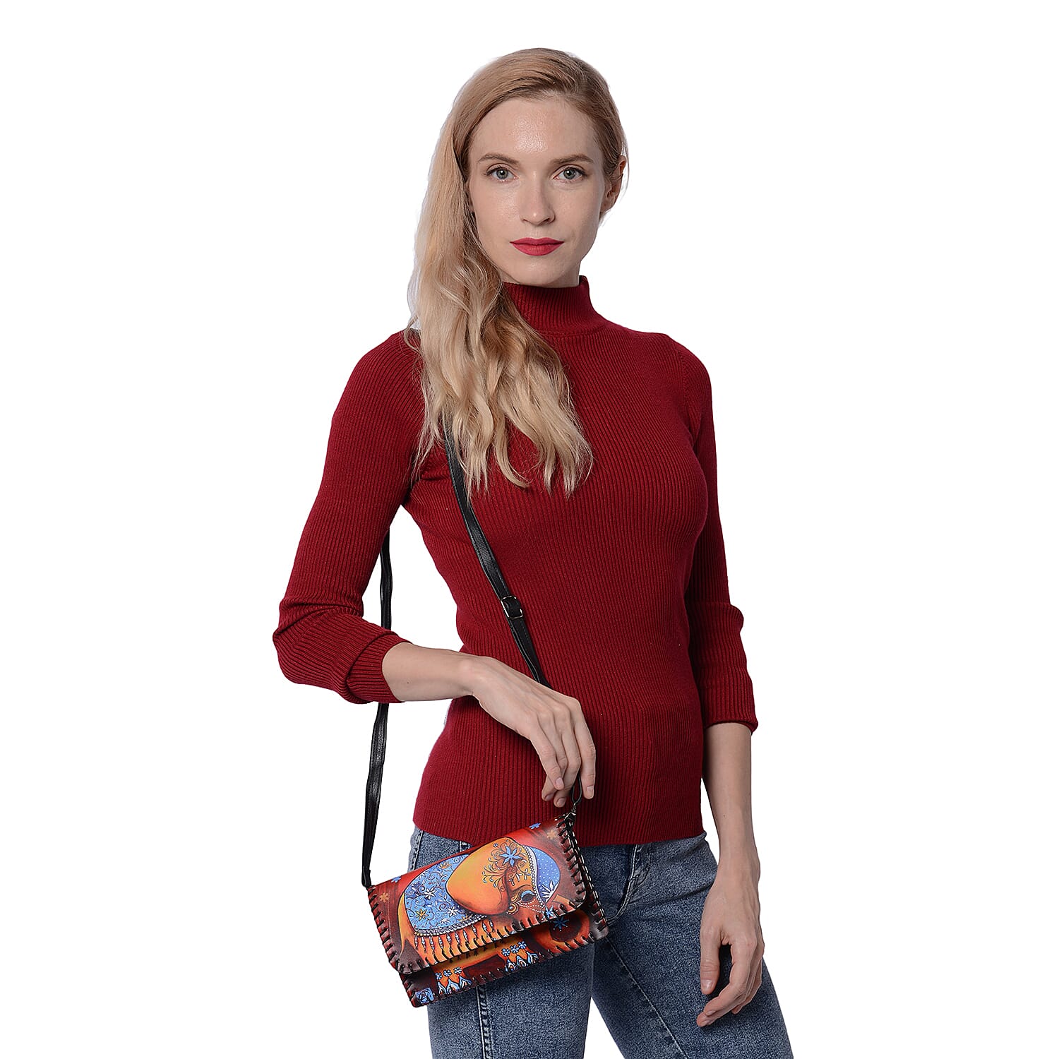 Elephant Pattern Crossbody Bag with Adjustable Shoulder Strap (Size  21x2x12cm) - Orange