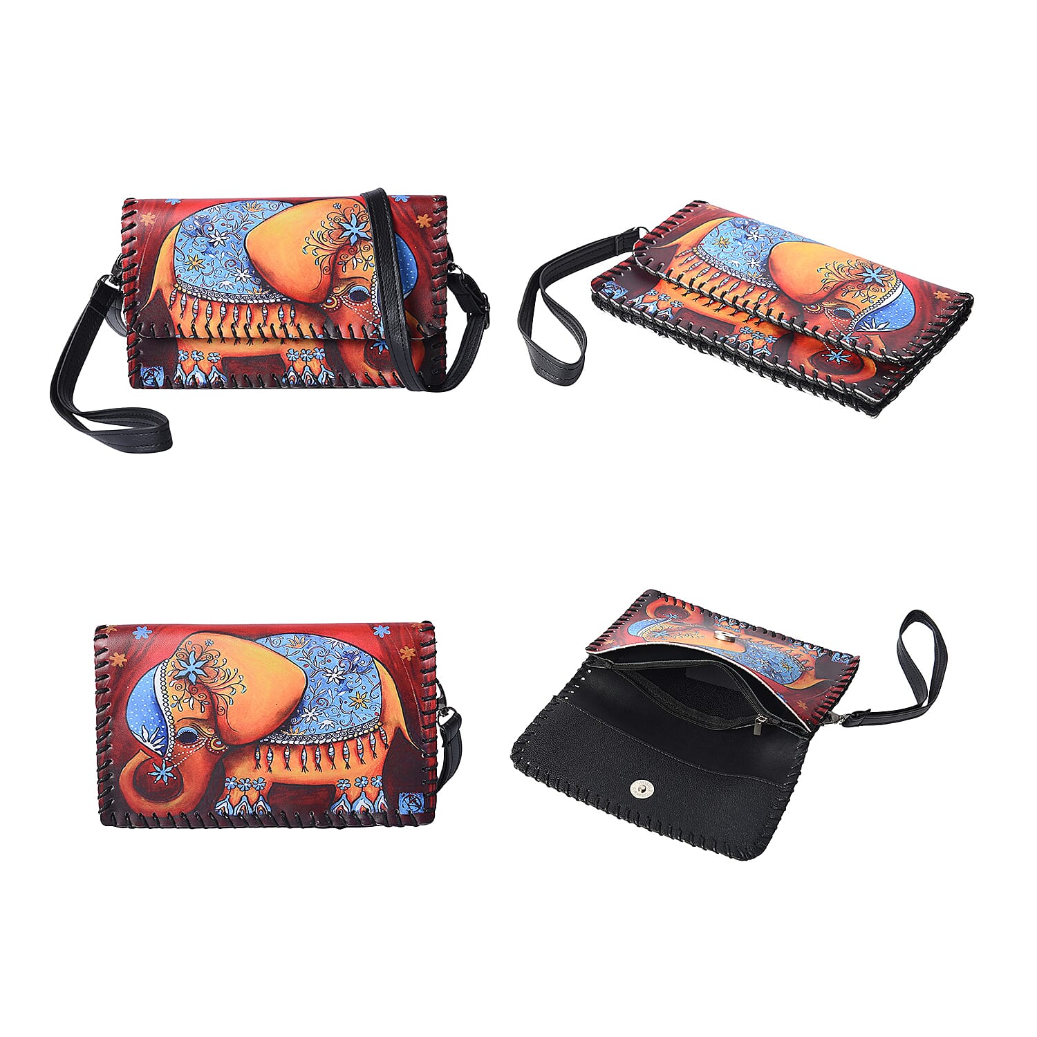 Elephant Pattern Crossbody Bag with Adjustable Shoulder Strap (Size  21x2x12cm) - Orange