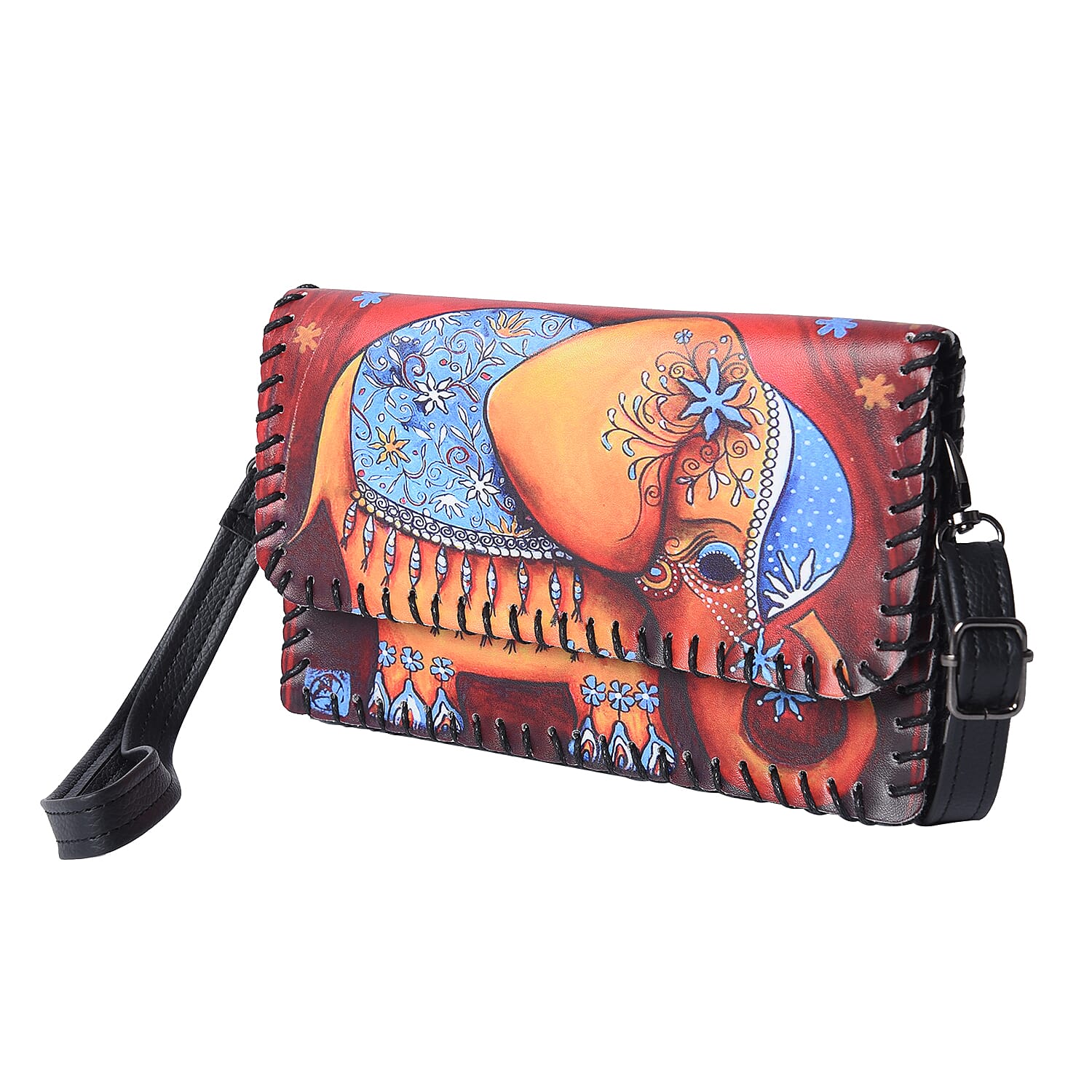 Elephant Pattern Crossbody Bag with Adjustable Shoulder Strap (Size  21x2x12cm) - Orange
