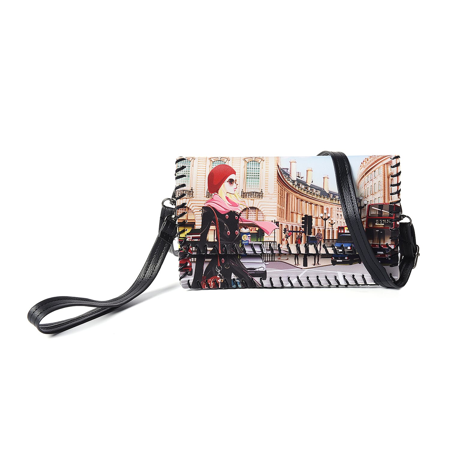 Urban Street Style Pattern Crossbody Bag with Adjustable Shoulder Strap and Clasp Button Closure (21x2x12cm) - Beige