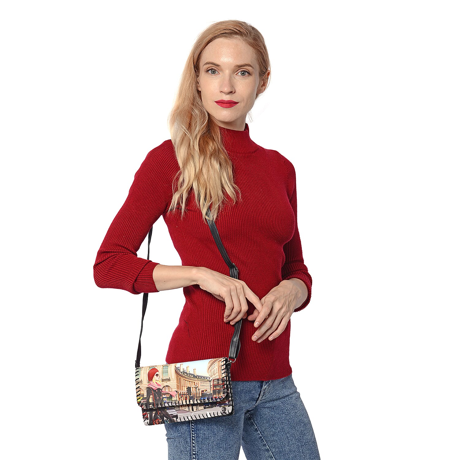 Urban Street Style Pattern Crossbody Bag with Adjustable Shoulder Strap and Clasp Button Closure (21x2x12cm) - Beige