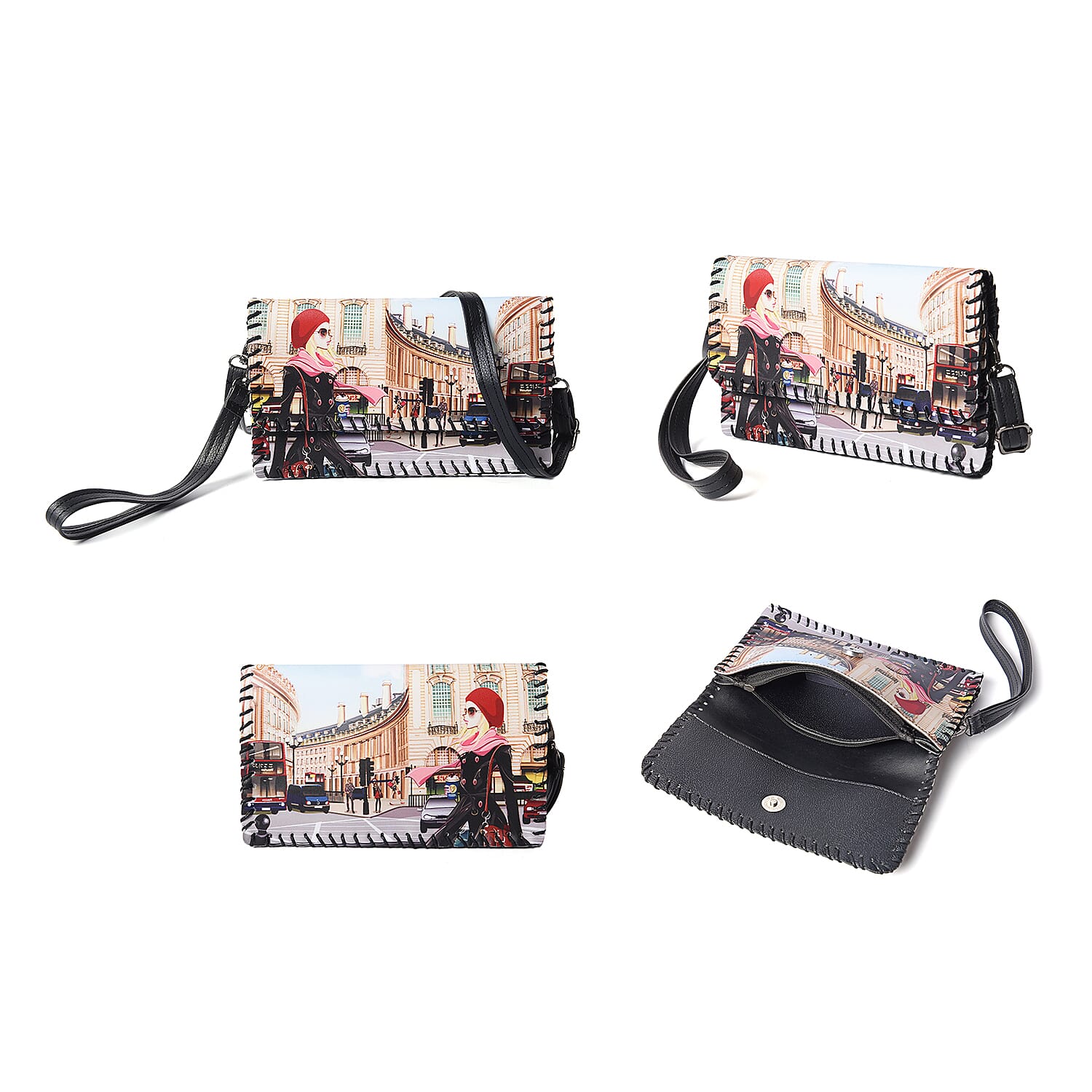 Urban Street Style Pattern Crossbody Bag with Adjustable Shoulder Strap and Clasp Button Closure (21x2x12cm) - Beige