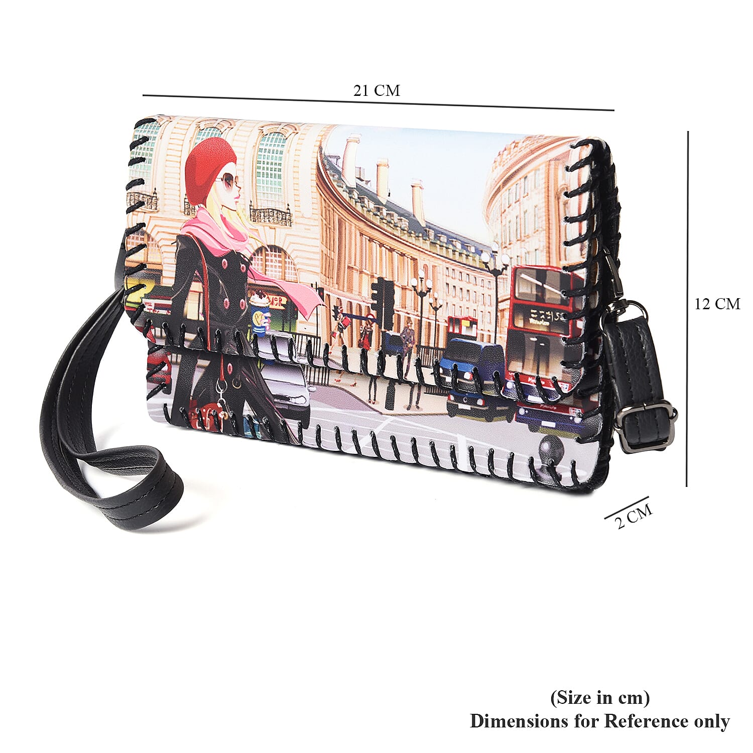 Urban Street Style Pattern Crossbody Bag with Adjustable Shoulder Strap and Clasp Button Closure (21x2x12cm) - Beige