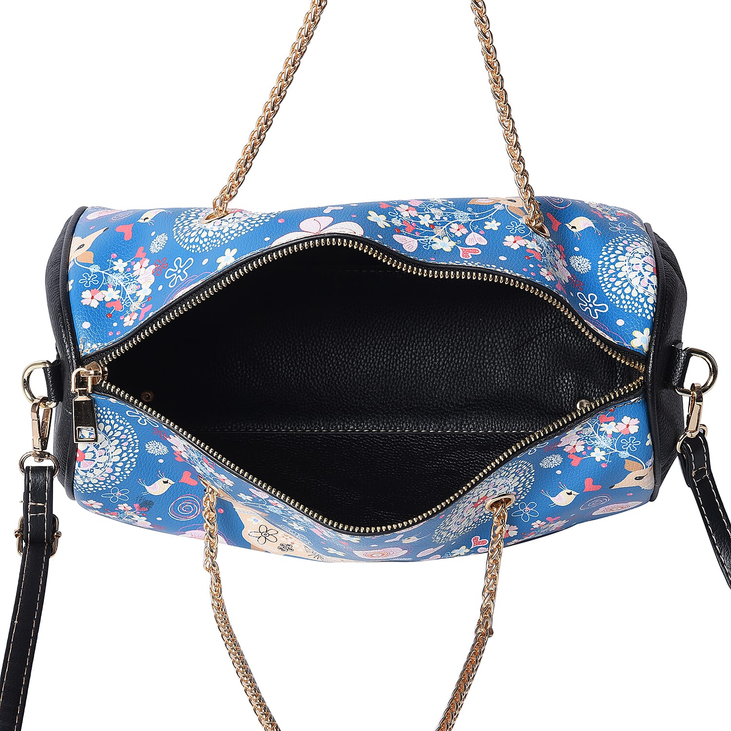 Deer Pattern Crossbody Bag with Metallic Chain Handle Drop and Adjustable Shoulder Strap (30x14x18cm) - Blue