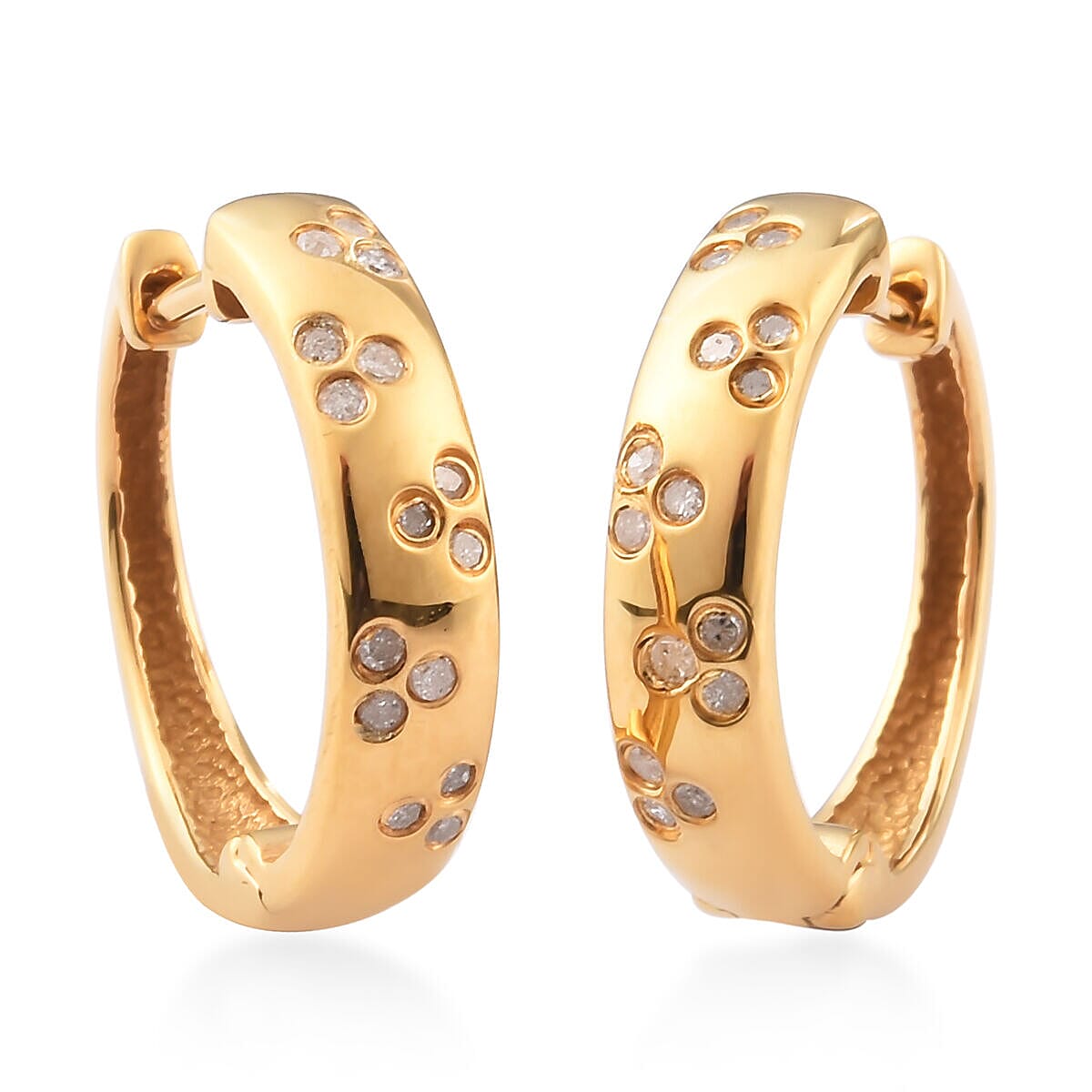 Diamond Hoop Earrings (with Clasp) in 14K Gold Overlay Sterling Silver 0.25 Ct.