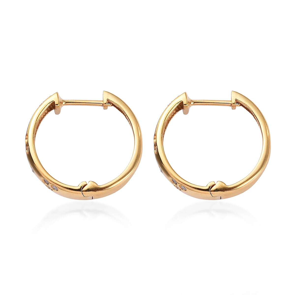 Diamond Hoop Earrings (with Clasp) in 14K Gold Overlay Sterling Silver 0.25 Ct.