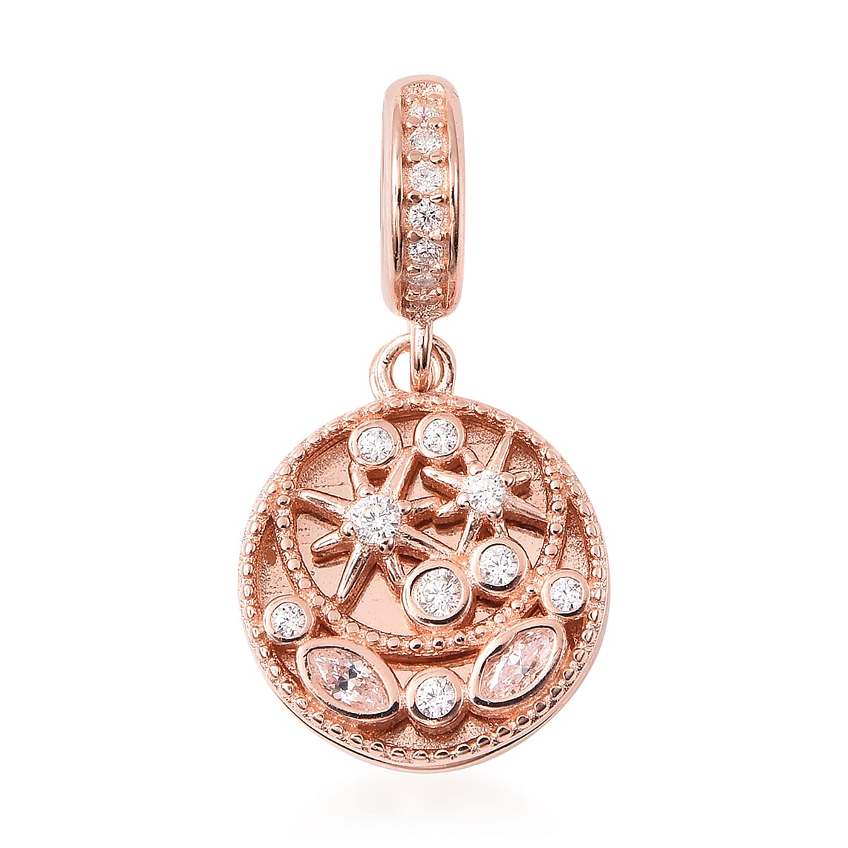 Charmes De Memoire - Simulated Diamond Charm or Pendant in Rose Gold Overlay Sterling Silver