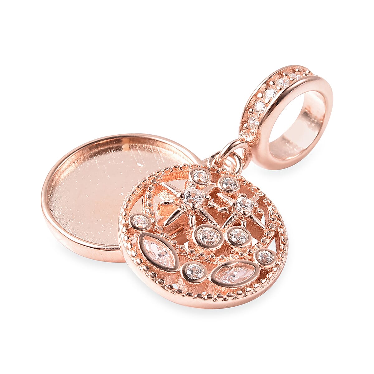 Charmes De Memoire - Simulated Diamond Charm or Pendant in Rose Gold Overlay Sterling Silver