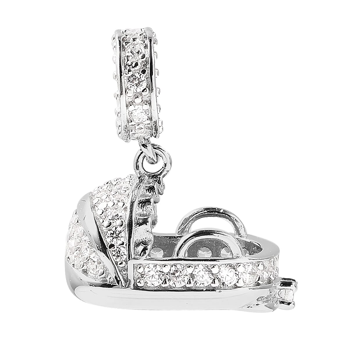 Charmes De Memoire - Simulated Diamond Cradle Charm in Rhodium Overlay Sterling Silver Charm/Pendant
