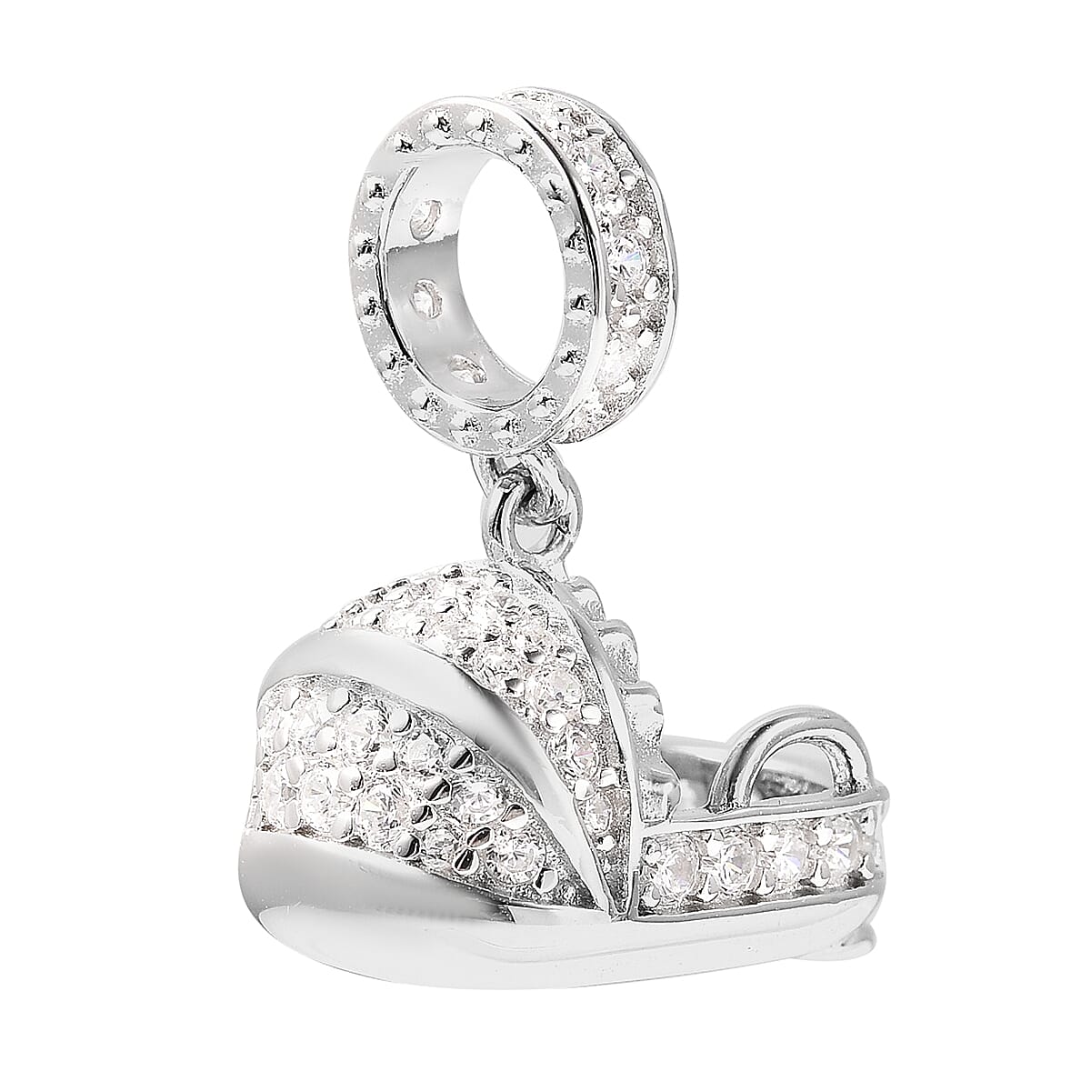 Charmes De Memoire - Simulated Diamond Cradle Charm in Rhodium Overlay Sterling Silver Charm/Pendant
