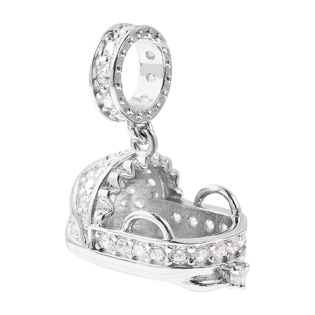 Charmes De Memoire - Simulated Diamond Cradle Charm in Rhodium Overlay Sterling Silver Charm/Pendant