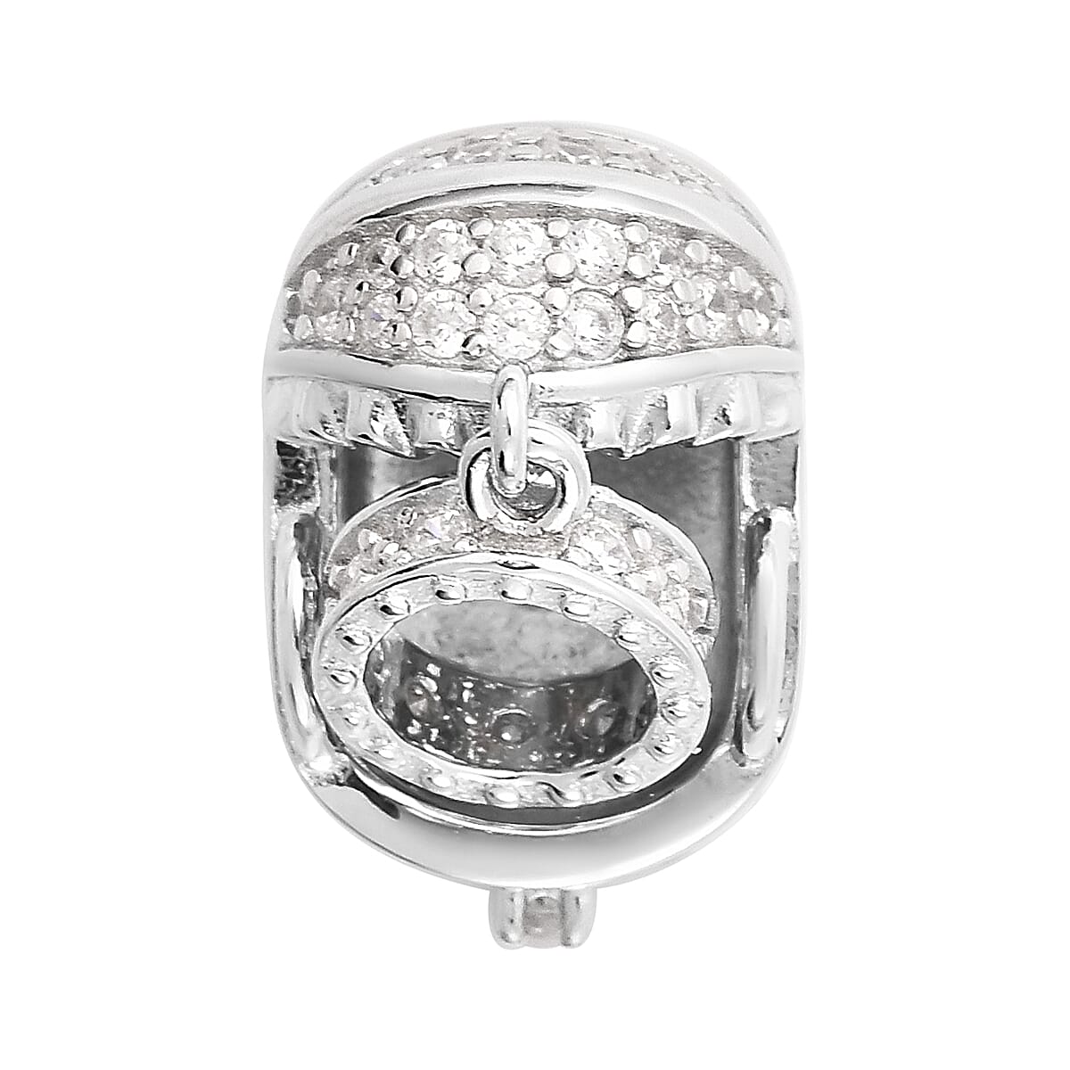 Charmes De Memoire - Simulated Diamond Cradle Charm in Rhodium Overlay Sterling Silver Charm/Pendant