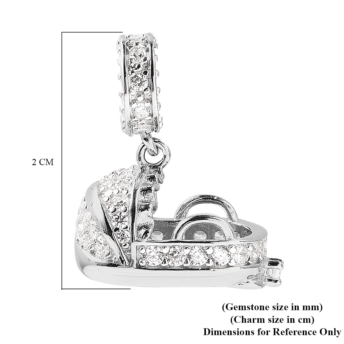 Charmes De Memoire - Simulated Diamond Cradle Charm in Rhodium Overlay Sterling Silver Charm/Pendant