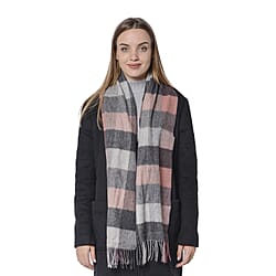 Plaid Pattern Wool Scarf with Fringes (Size 30x170+8cm) - Black, Pink and Grey