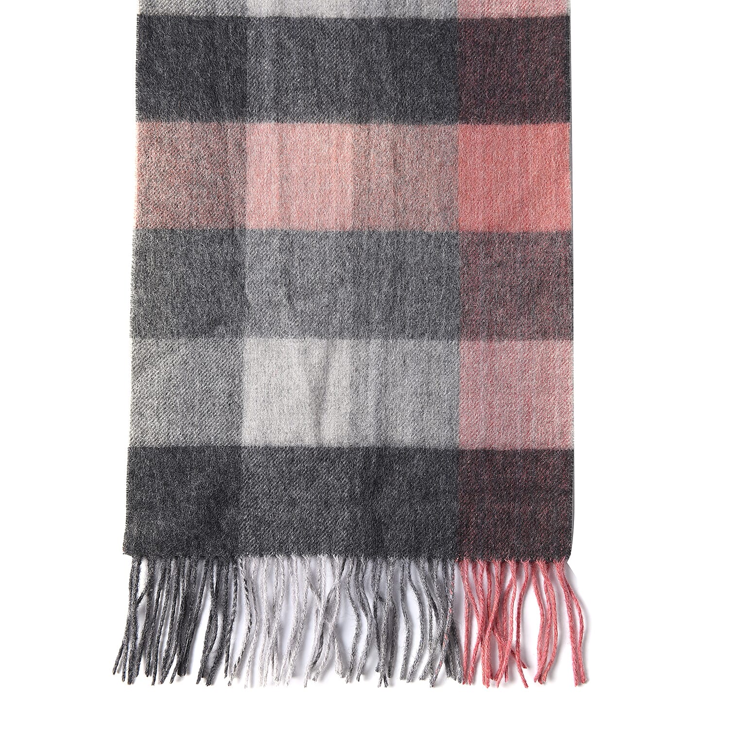 Plaid Pattern Wool Scarf with Fringes (Size 30x170+8cm) - Black, Pink and Grey