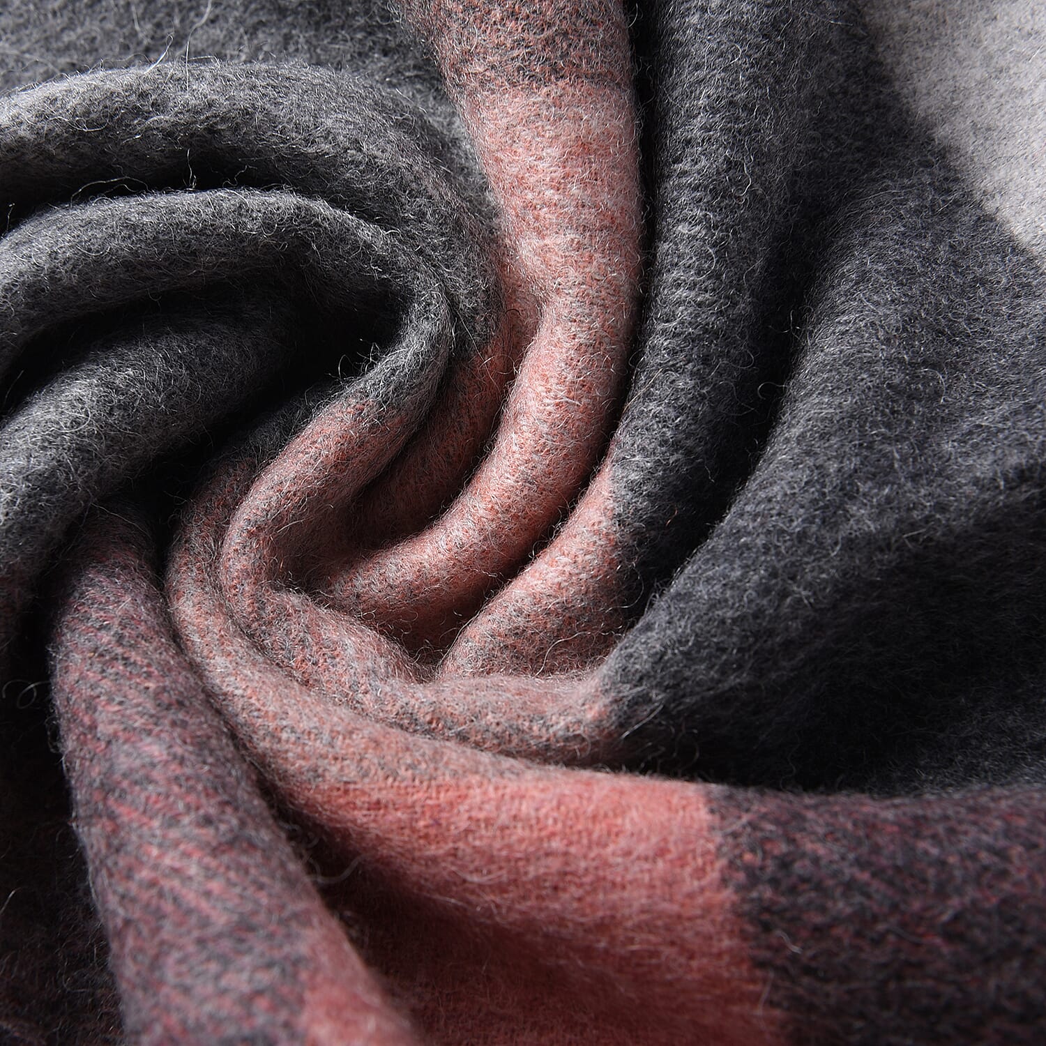 Plaid Pattern Wool Scarf with Fringes (Size 30x170+8cm) - Black, Pink and Grey