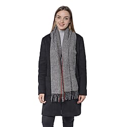 Houndstooth Pattern Wool Scarf with Fringes (Size 30x170+8cm) - Black and Red