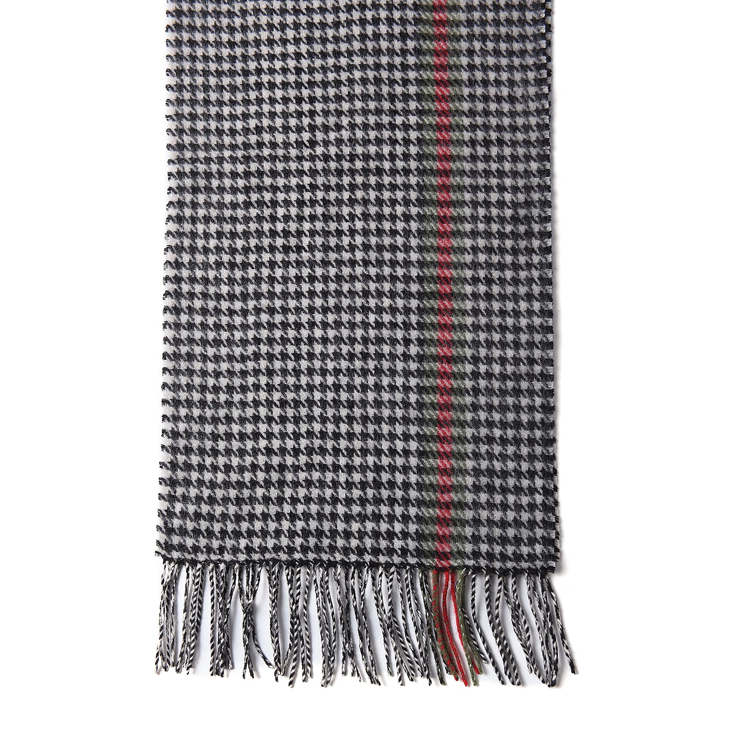 Plaid Pattern Wool Scarf with Fringes (Size 30x170+8cm) - Black, Pink and Grey