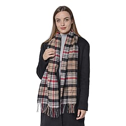 SUPER SOFT Plaid Pattern Wool Scarf with Fringes (Size 30x170+8cm) - Black and Brown