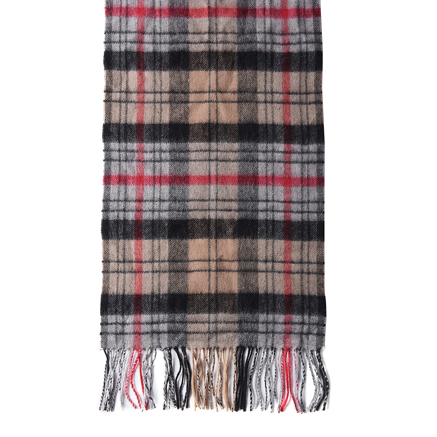 SUPER SOFT Plaid Pattern Wool Scarf with Fringes (Size 30x170+8cm) - Black and Brown