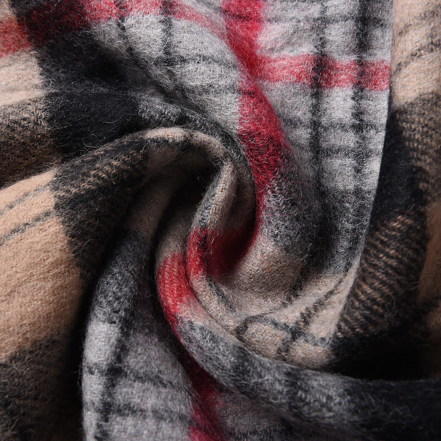 SUPER SOFT Plaid Pattern Wool Scarf with Fringes (Size 30x170+8cm) - Black and Brown