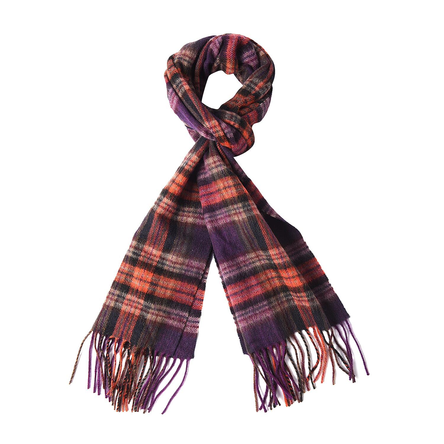 Plaid Pattern 97%Wool Scarf (Size 30x167+8cm) - Black and Orange