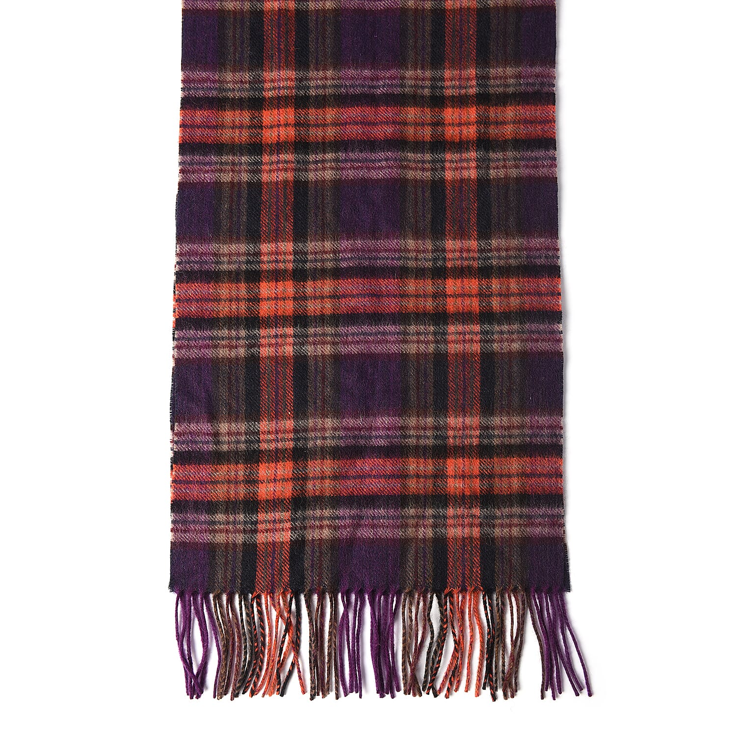 Plaid Pattern 97%Wool Scarf (Size 30x167+8cm) - Black and Orange