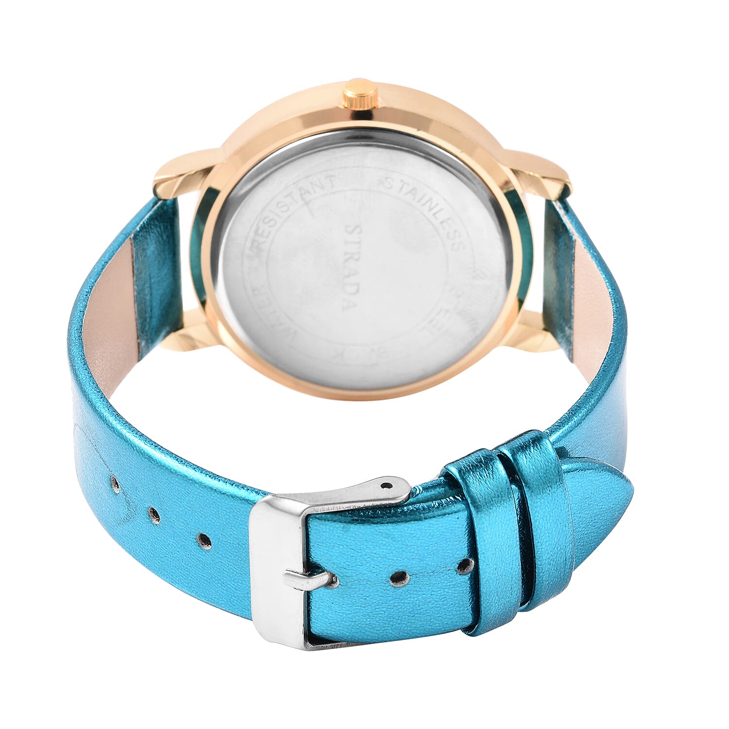 6 Piece Set - STRADA Japanese Movement Moving Blue Austrian Crystal Water Resistant Watch with Blue Strap and Set of 5 Adjustable Bracelet (Size 6.5-7.5) in Gold Tone