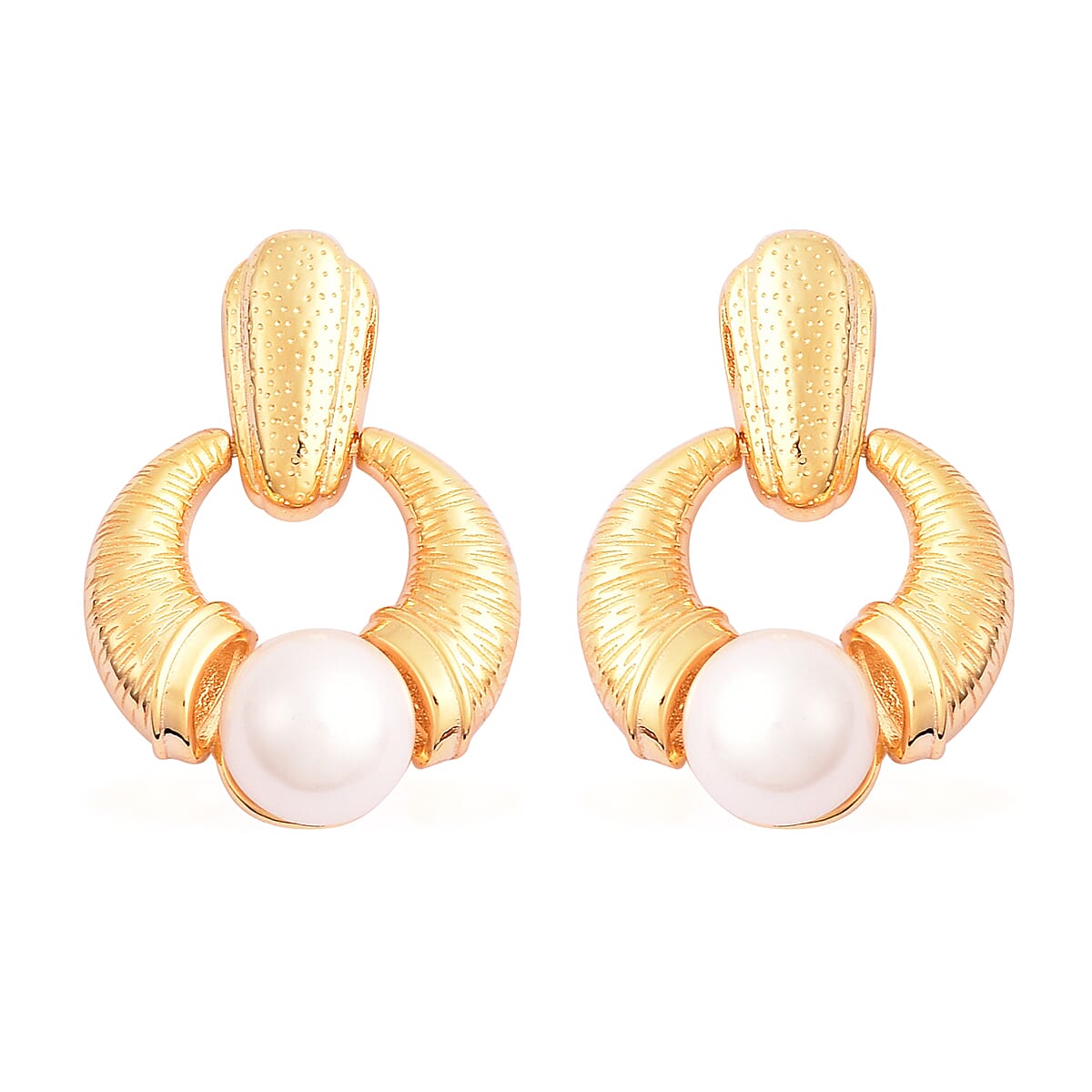 Edison Pearl Earrings with Push Back in Yellow Gold Overlay Sterling Silver 16.13 Ct, Silver Wt. 6.60 Gms.