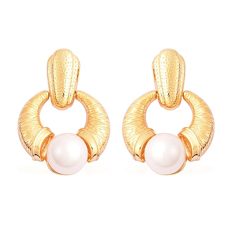 Edison Pearl Earrings with Push Back in Yellow Gold Overlay Sterling Silver 16.13 Ct, Silver Wt. 6.60 Gms.