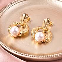 Edison Pearl Earrings with Push Back in Yellow Gold Overlay Sterling Silver 16.13 Ct, Silver Wt. 6.60 Gms.