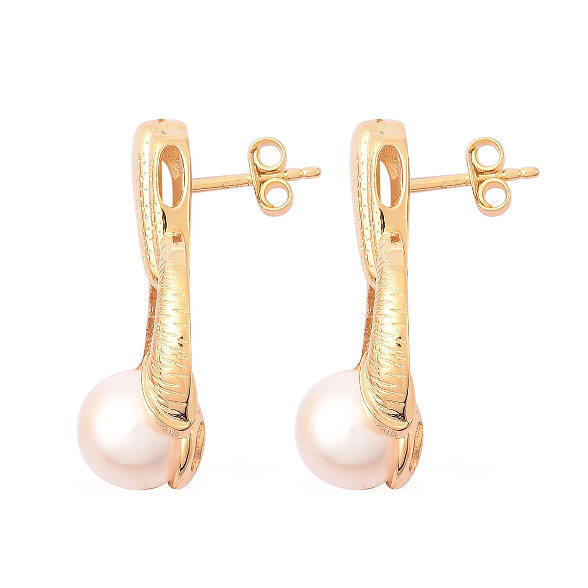 Edison Pearl Earrings with Push Back in Yellow Gold Overlay Sterling Silver 16.13 Ct, Silver Wt. 6.60 Gms.