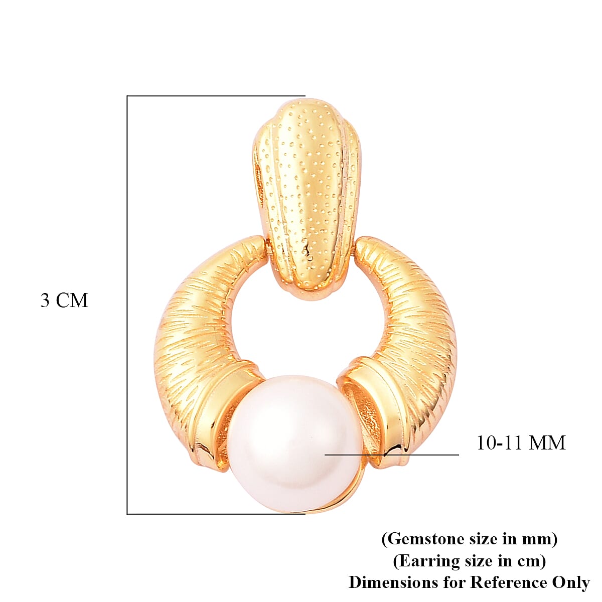 Edison Pearl Earrings with Push Back in Yellow Gold Overlay Sterling Silver 16.13 Ct, Silver Wt. 6.60 Gms.