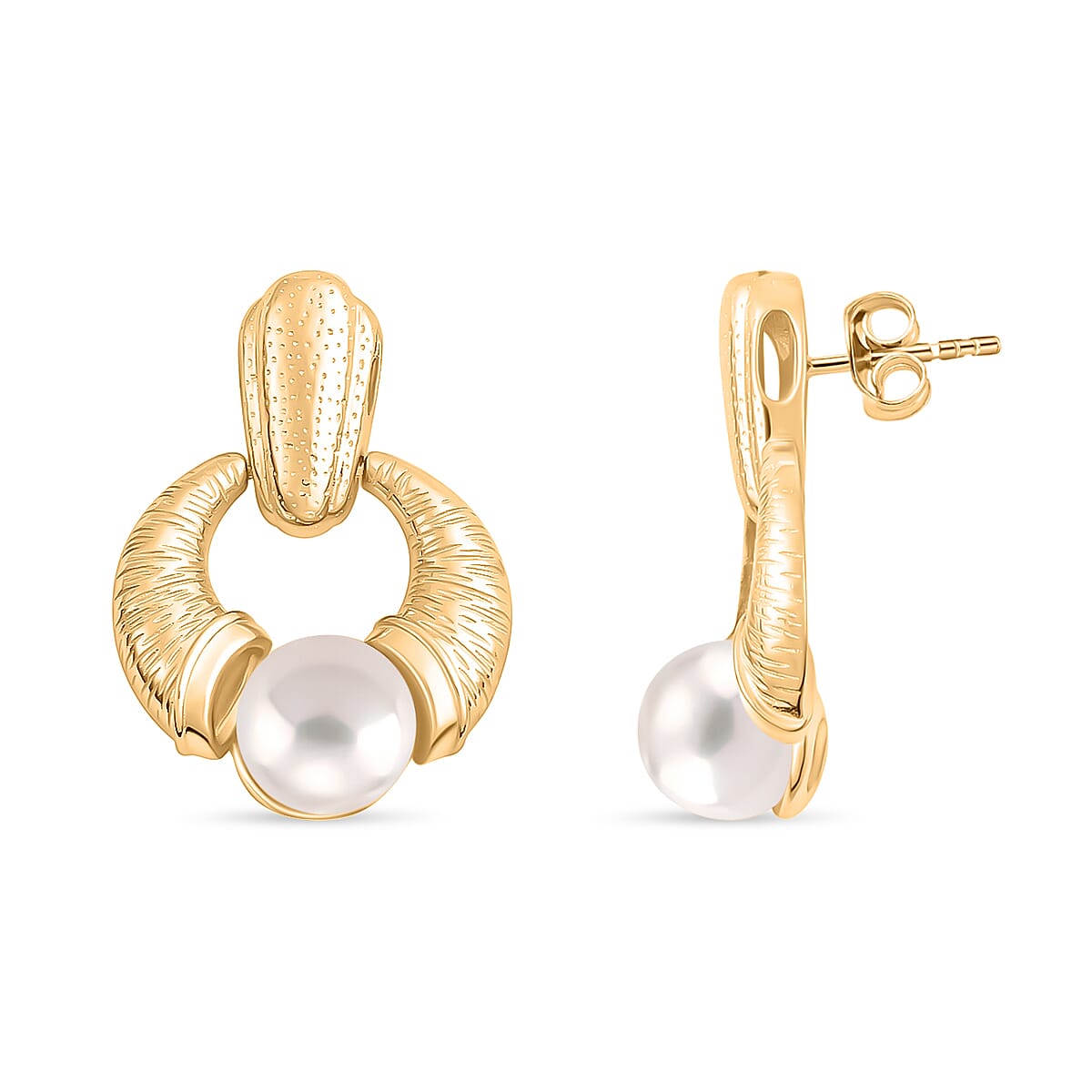 Edison Pearl Earrings with Push Back in Yellow Gold Overlay Sterling Silver 16.13 Ct, Silver Wt. 6.60 Gms.