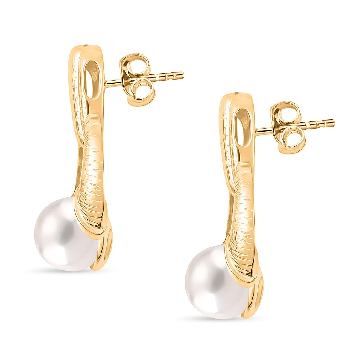 Edison Pearl Earrings with Push Back in Yellow Gold Overlay Sterling Silver 16.13 Ct, Silver Wt. 6.60 Gms.