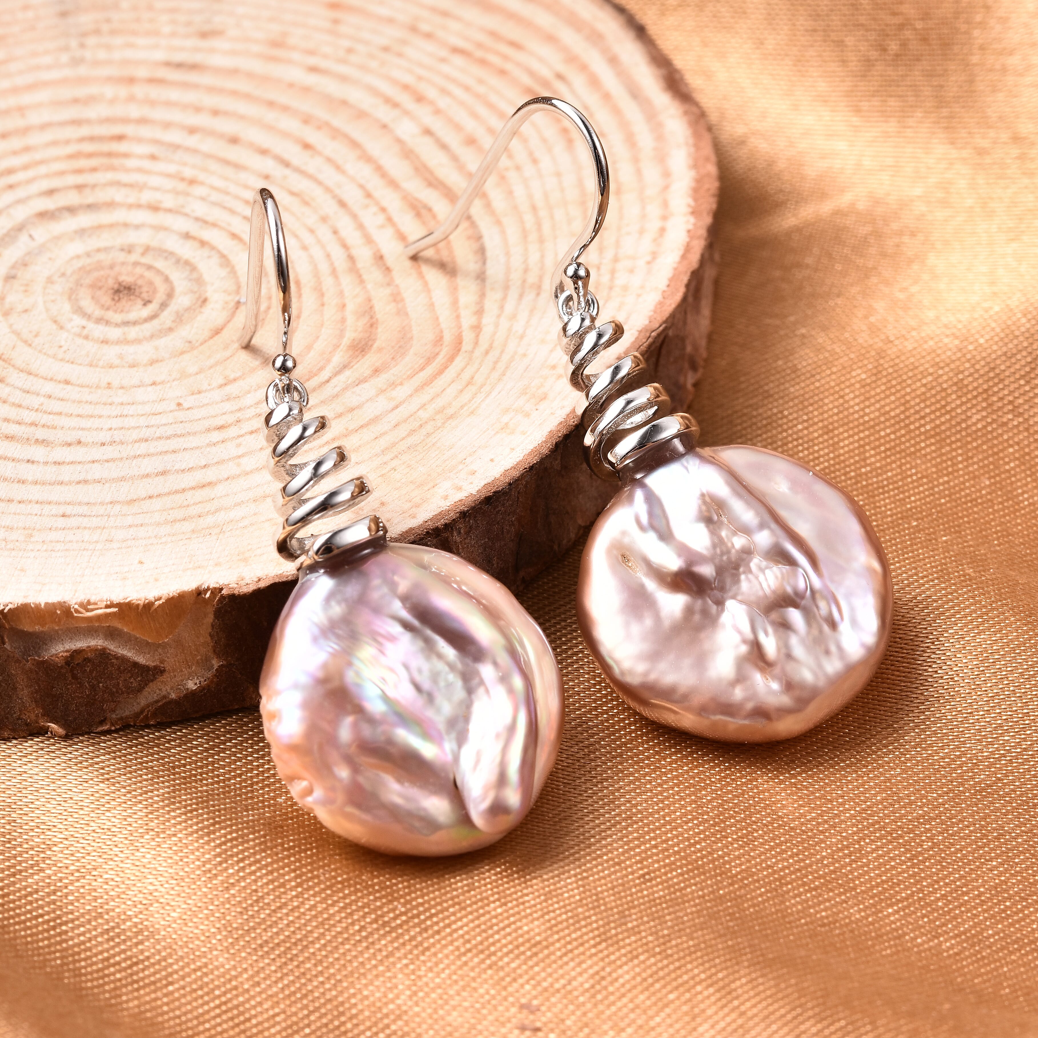 Baroque Pearl Earrings in Rhodium Overlay Sterling Silver